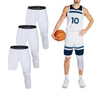 3 Pack Men's Compression Pants Single Leg 3/4 Basketball Tights Leggings Athletic Running Tights One Leg Base Layer Underwear, White, X-Large