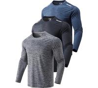 3 Pack: Men's Dry Fit Long Sleeve T Shirts, Lightweight Athletic Performance Tops with Thumb Holes Hiking, Heather Navy/Black/Dark Grey, 3XL