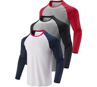 3 Pack: Men's Dry Fit Long Sleeve T Shirts, Lightweight Athletic Performance Tops with Thumb Holes Hiking, Raglan Gray/Black, Gray/Red, White/Navy, S