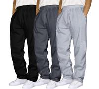 3 Pack Mens Jogging Bottoms Joggers Winter Elasticated Waist Drawstring Sweatpants Straight Leg Outdoor Running Athletic Trousers Loose Fit Plain Gym Casaul Pants A- Black