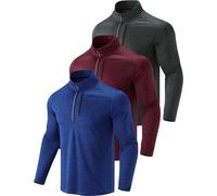 3-Pack Men's Lightweight Quarter Zip Pullover with Pocket, Dry Fit Long Sleeve Shirts for Golf Hiking Running, Charcoal/Royal/Maroon, XXXXL