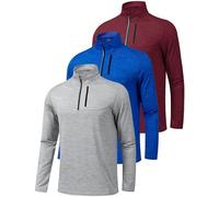 3-Pack Men's Lightweight Quarter Zip Pullover with Pocket, Dry Fit Long Sleeve Shirts for Golf Hiking Running, Light Gray/Royal/Maroon, XXXXXL