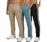 3 Pack Men's Open Bottom Sweatpants Jogger Trouser Tech Fleece Active Sports Athletic Training Football Track Gym Running Casual French Terry Pockets Bottom Lounge Pants Heavy Warm - Set 9, L