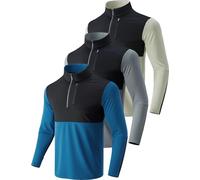 3 Pack: Men's Quarter 1/4 Zip Pullover Long Sleeve Workout Jackets, Athletic Dry Fit Running Shirts, Gray/Khaki/Blue, S