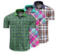 3 Pack Mens Short Sleeve Button Down Mens Button Up Short Sleeve Two Pockets Soft Vintage (UK, Alpha, 3XL, Regular, Regular, #6)