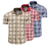 3 Pack Mens Short Sleeve Button Down Mens Button Up Short Sleeve Two Pockets Soft Vintage (UK, Alpha, 3XL, Regular, Regular, #12)