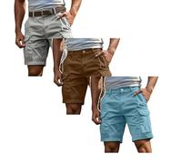 3 Pack Men's Shorts Summer Outdoor Combat Cargo Shorts Quick Dry Breathable Cotton Multi-Pockets Workwear Casual Knee Length Pants Elasticated Waist Plain Lightweight Comfort Stretch Chino Short