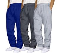 3 Pack Mens Straight Leg SweatPants With Pockets Baggy Plain Jogging Bottoms Drawstring Waist Open Hem Joggers Loose Fit Fleece Trousers Sports Work Bottoms Uk Sizes S-XXXl Comfortable Soft Fabric