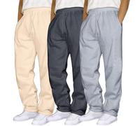 3 Pack Mens Straight Leg SweatPants With Pockets Baggy Plain Jogging Bottoms Drawstring Waist Open Hem Joggers Loose Fit Fleece Trousers Sports Work Bottoms Uk Sizes S-XXXl Comfortable Soft Fabric