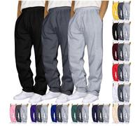 3 Pack Mens Straight Leg SweatPants With Pockets Baggy Plain Jogging Bottoms Drawstring Waist Open Hem Joggers Loose Fit Fleece Trousers Sports Work Bottoms Uk Sizes S-XXXl Comfortable Soft Fabric