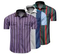 3 Pack Men's Striped Shirts Casual Short Sleeve Button Down Summer Hawaiian Shirts (UK, Alpha, XXL, Regular, Regular, #08)