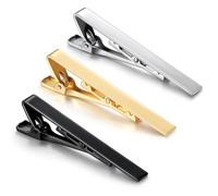 3 Pack Men's Tie Clips Long Styles Tie Bar Clip Set Square Edges Tie Tack Pins - Gold, Silver, Black，Perfect for Weddings, Business, and Daily Wear | Premium Copper Tie Bar Set， Business Clips.
