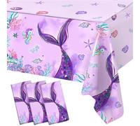3 Pack Mermaid Party Tablecloths - Disposable Tablecloth Table Cover Mermaid Theme Party Decorations, 130x220cm Standard Size for Most Tables Picnic Girl Mermaids Birthday Babyshower School Activities