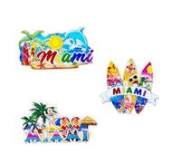 3 Pack Miami Fridge Magnets - 3D Miami Souvenir Refrigerator Magnet with Dolphin, Palm Tree, Surfboard, Flamingo, Beach Design, Travel Gift Set, Tropical Decor, Vacation Keepsakes, Collectibles