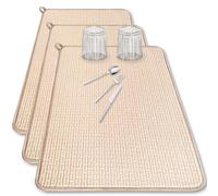 3 Pack Microfiber Dish Drying Mat,24*17 inch Absorbent Dish Drainer Kitchen Counter,Large Drying Pad for Countertop,Rack and Under Sink(Beige)