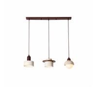 3 - Pack Mid Century Modern Pendant Lights | Natural Travertine & Solid Wood | Nordic Wabi - Sabi Hanging Lamps for Kitchen Island, Dining Room & Bedroom(Rect 3L DiscCyl) (Rect 3L MixSty)