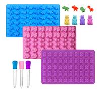 3-Pack Mini Dinosaur, Bear Shape,Panda and Panda Claws Candy Chocolate Non-Stick Silicone Mold and Ice Cube Tray, Silicone Candy Molds Use for Gummies,Gelatin,Jello. with 3 Dropper