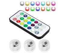 3 Pack Mini Submersible LED Lights Christmas Waterproof with Remote Small RGB Color Changing Underwater Tea Lights Battery Operated Flameless Light for Pumpkin Xmas Pools Aquariums Pond Parties