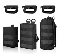 3 Pack MOLLE Water Bottle Pouch, Compact Tactical Utility Pouch with Three Carabiners, EDC Gear for Outdoor Hiking, Camping, Field Training(Black)
