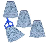 3 Pack Mop Head Replacement Commercial Heavy Duty Cotton Blue Mop Heads Replacement Reusable Looped End String Mop Refill for Industrial Residential Use
