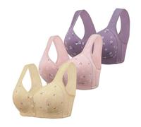 3 Pack Multicolor Plus Size Non Wired Front Fastening Bras for Women UK without Padding, Comfortable Cotton Lifting Anti-Sagging Sports Bras