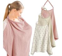 3 Pack Muslin Nursing Covers for Breastfeeding, Breathable Cotton Feeding Covers for Baby, Adjustable Nursing Apron Shawl, Car Seat Stroller Canopy for Mum Outdoor Public