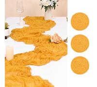 3 Pack Mustard Yellow Table Runner,90x300cm Cheesecloth Table Runners,Romantic Sheer Tablerunner,10FT Gauze Boho Table Runner,Rustic Cheese Cloth Table Runners for Wedding Party Bridal Shower