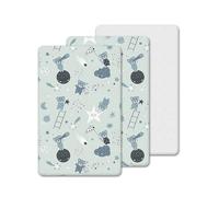 3 Pack Next To Me Compatible Crib Fitted Sheets - 100% Cotton 2 Fitted Sheets, 1 Waterproof Mattress Protector - Breathable, Soft & Antiallergic (Grey Teddy & Moon, 85 x 51 cm)