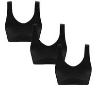 3 Pack Non Padded Bras for Women Seamless Comfort for Everyday wear Multipack Womens Crop Top Vest Sleep Yoga Bralette Leisure Stretchy Vest Wide Straps Maternity Sports Bra (Black, XL)