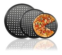 3 Pack Non Stick Perforated Carbon Steel Pizza Baking Trays with Holes, Oven Safe for Crispy Bottom & Even Heat Distribution, Dishwasher & Refrigerator Safe Pizzas Pan for Home & Restaurant Baking