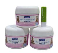 3 Pack Nuage Zinc AND Castor Oil Cream for Nappy Rash white 200mL,Long Exp With Free Aloe Vera Lip Balm