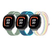 3-Pack Nylon Bands Compatible with Google Fitbit Ace LTE (2024), Breathable Sport Replacement Straps Soft Adjustable Solo Loop Nylon Wristband for Fitbit Ace LTE (Grass Green/Sea Blue/Rainbow)