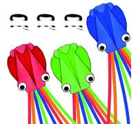 3 Pack Octopus Kites for Kids & Adults, 28''*158'' Large Soft 3D Beach Kite Easy to Fly for Boys & Girls (Red, Green & Blue)
