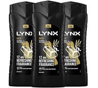3 Pack of 500ml Lynx 12 Hour Refreshing Fragrance Gold Oud Wood and Vanilla Body wash with Plant-based Moisturisers & Dual Action Power, Keep Smelling Irresistible!