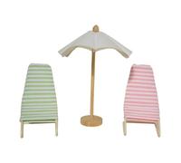 3 Pack of Beach Chair and Umbrella for 1:12 Scale Dollhouse, Mini Model Props, Pink Green