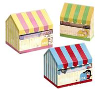 3-Pack of House-Shaped Sticky Notes Colorful Striped Awning Sticky Note Storage Box Self-Adhesive Notepad Quick-Drying Multi-Color Sticky Notes Random Stickers