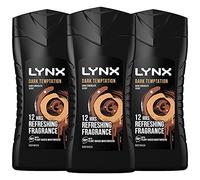 3 Pack of Lynx Dark Temptation 12 Hours Shower-Fresh Refreshing Dark Chocolate Scent Body Wash, 225ml with Plant-based Moisturisers, Keep Smelling Irresistible!