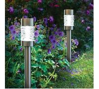 3 Pack of Silver Stainless Steel Solar Powered Stake Lights 58cm Marco Paul Metallic Silver One Size