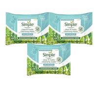 3 Pack of Simple Daily Skin Detox Clear + Matte Cleansing 20 Wipes For Oily, Blemish-Prone Skin Deeply Cleanses, Remove Make-up, and Mattifies, No artificial perfume or color