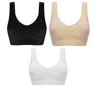 3 Pack of Simply Ultra Comfort Seamless Sport Style Bra with Removable Pads (6XL, White/Black/Nude)
