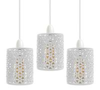 3 Pack of Unique Moroccan Designed White Metal Circular Pendant Light Shade with Floral Decor, 9.5cm Diameter Metal Drum Lampshade with Flower Pattern for Pendant Lamp