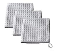 3 Pack of Waffle Weave Microfiber Towels for Superior Cleaning and Drying Performance (Shallow gray)