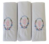 3 Pack Of Womens/Ladies Embroidered Initials Handkerchiefs With White Satin Border, C