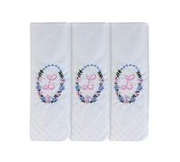 3 Pack Of Womens/Ladies Embroidered Initials Handkerchiefs With White Satin Border, L