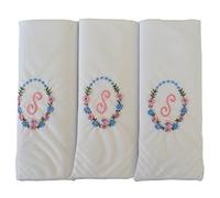 3 Pack Of Womens/Ladies Embroidered Initials Handkerchiefs With White Satin Border, S