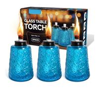 3 Pack Oil Lamp Transparent Blue Glass Table Torch Citronella Oil Lamps Lantern with 3 Wicks for Indoor Outdoor Patio Decors