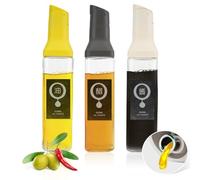3 Pack Olive Oil Dispenser Bottle, YRYUNRUI Glass Oil Dispenser 500ml/17oz, Easy Pour Coffee Syrup Dispenser, Vinegar Bottles, Chilli Bottles for Kitchen(Yellow, White, Gray)