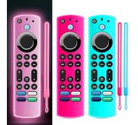 (3 Pack) ONEBOM Silicone TV Remote Cover, (6.2 Inch*1.5 Inch) Glow in The Dark, Anti Slip Silicone Protective Case with Colored Lanyard(Glow Pink&Rose Red&Sky Blue)