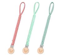 3 Pack Pacifier Clip for Boy and Girl, Pacifier Leashes woodern Clips Teething Toy with Handmade Braided Cotton Modern Unisex Baby Shower Birthdays Christmas Set