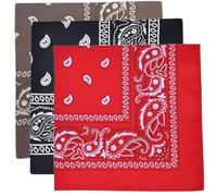 3 Pack Paisley Bandana - Multifunctional Headwear for Outdoor Adventures 55x55cm - Red, Black, Brown, Perfect for Cycling, Hiking, Running, Yoga, Motorcycling, and More
